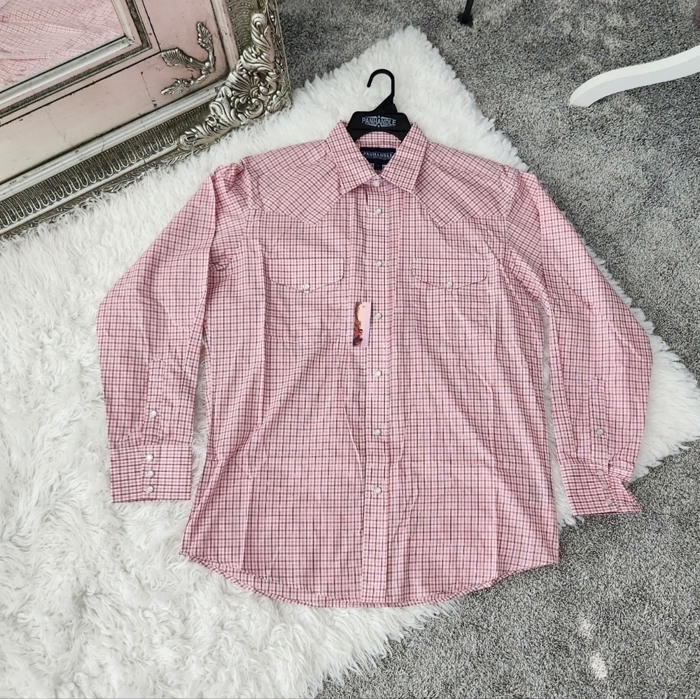 Panhandle Men's Plaid Print Long Sleeve Pearl Snap Western Shirt. Size Large. Ne